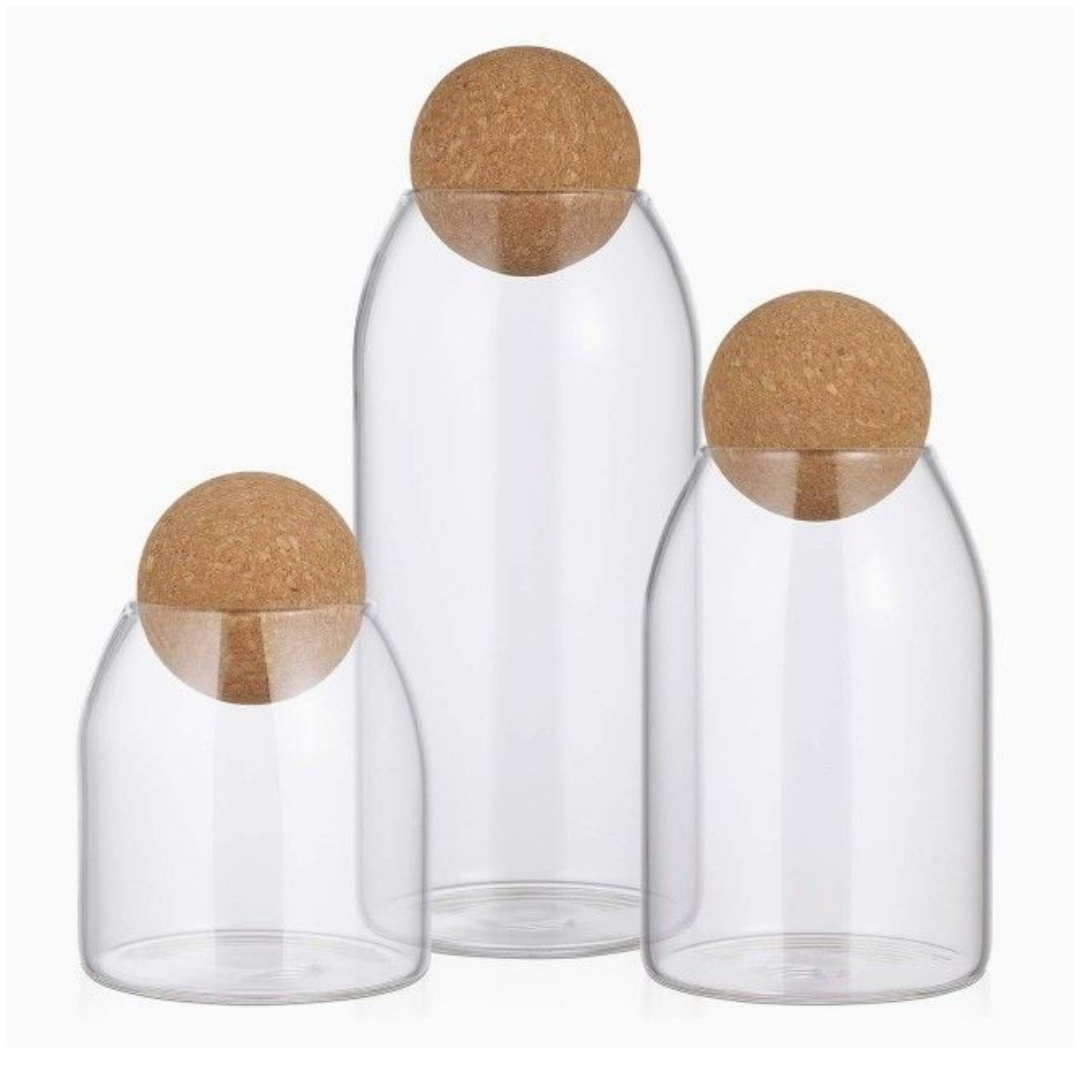 Set 3 frascos con tapa corcho